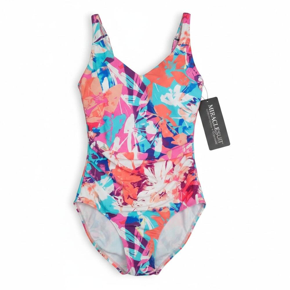 NEW Miraclesuit 6 Talbots Multicolor 1 Piece Swimsuit Underwire Slimming Beach